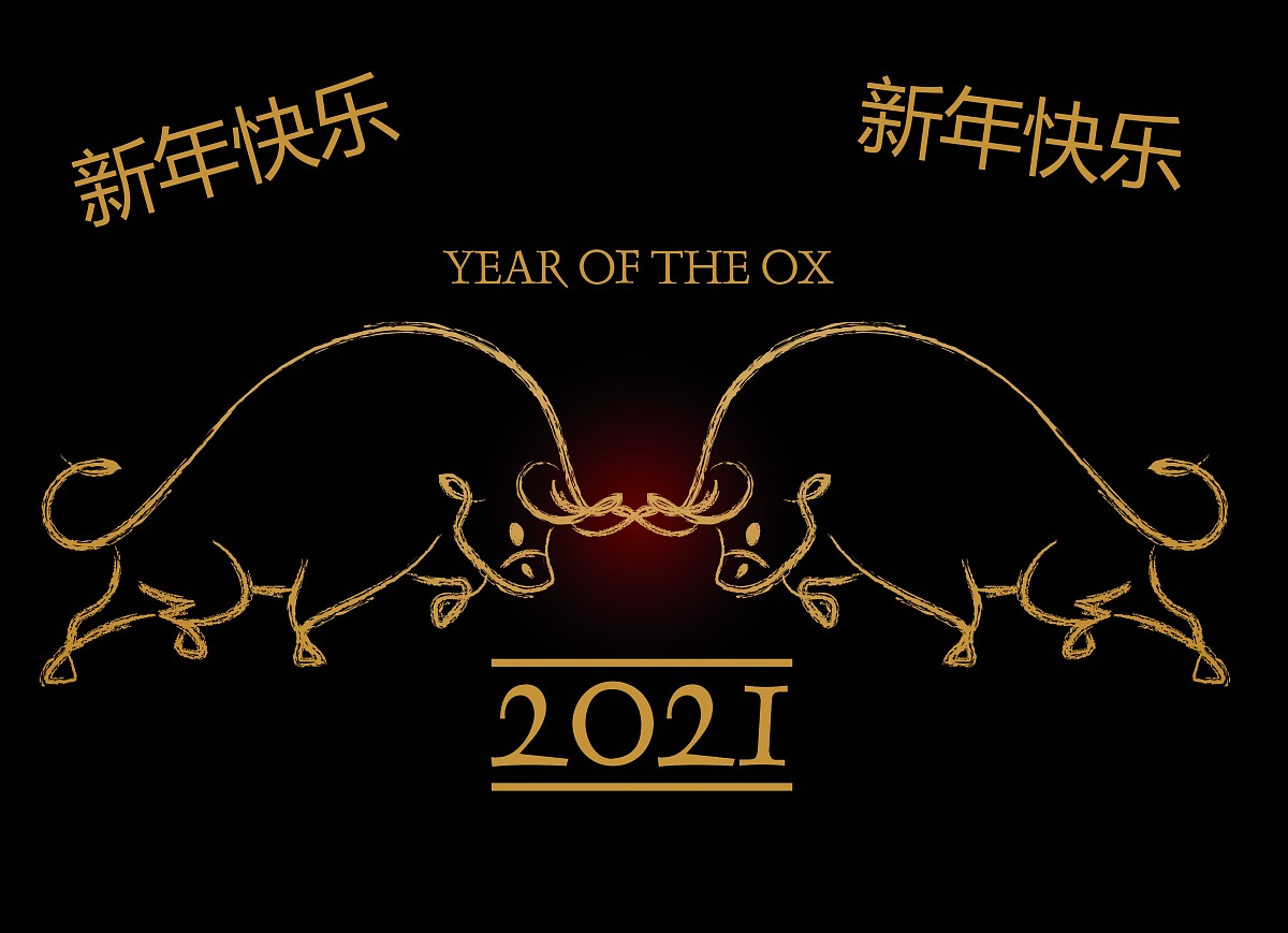 Happy chinese new year of the ox 2021 on red Free Vector