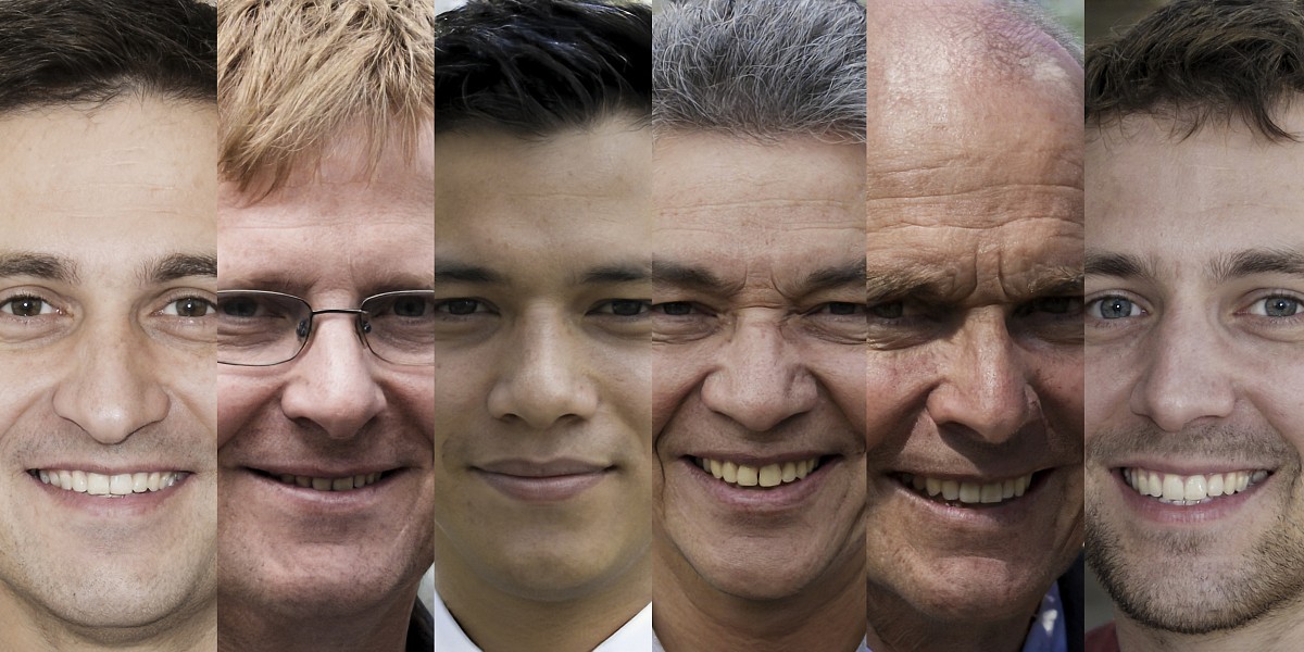 Happy men face collage