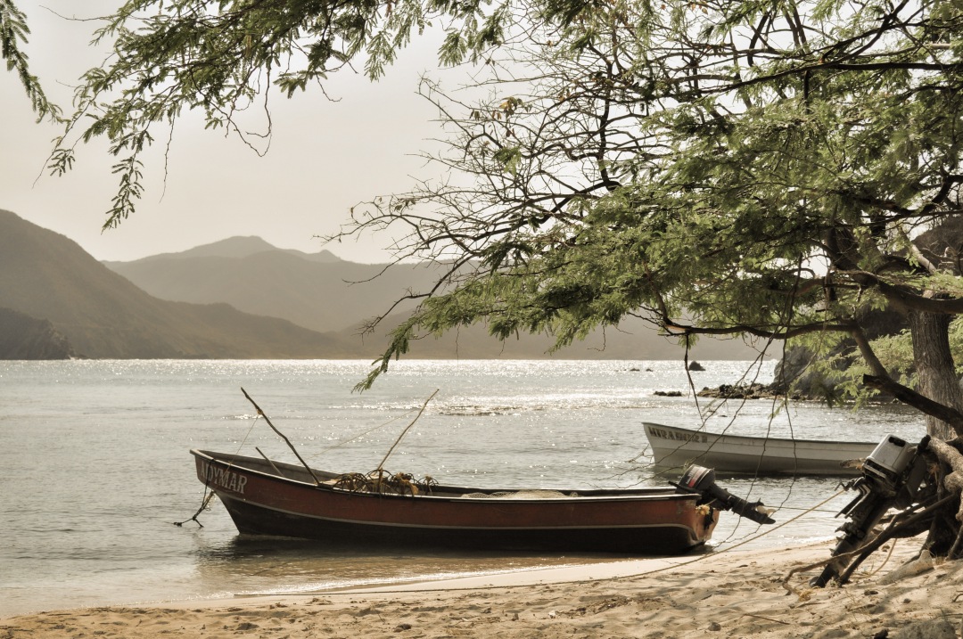 boat on beach Tayrona Caribean Colombia