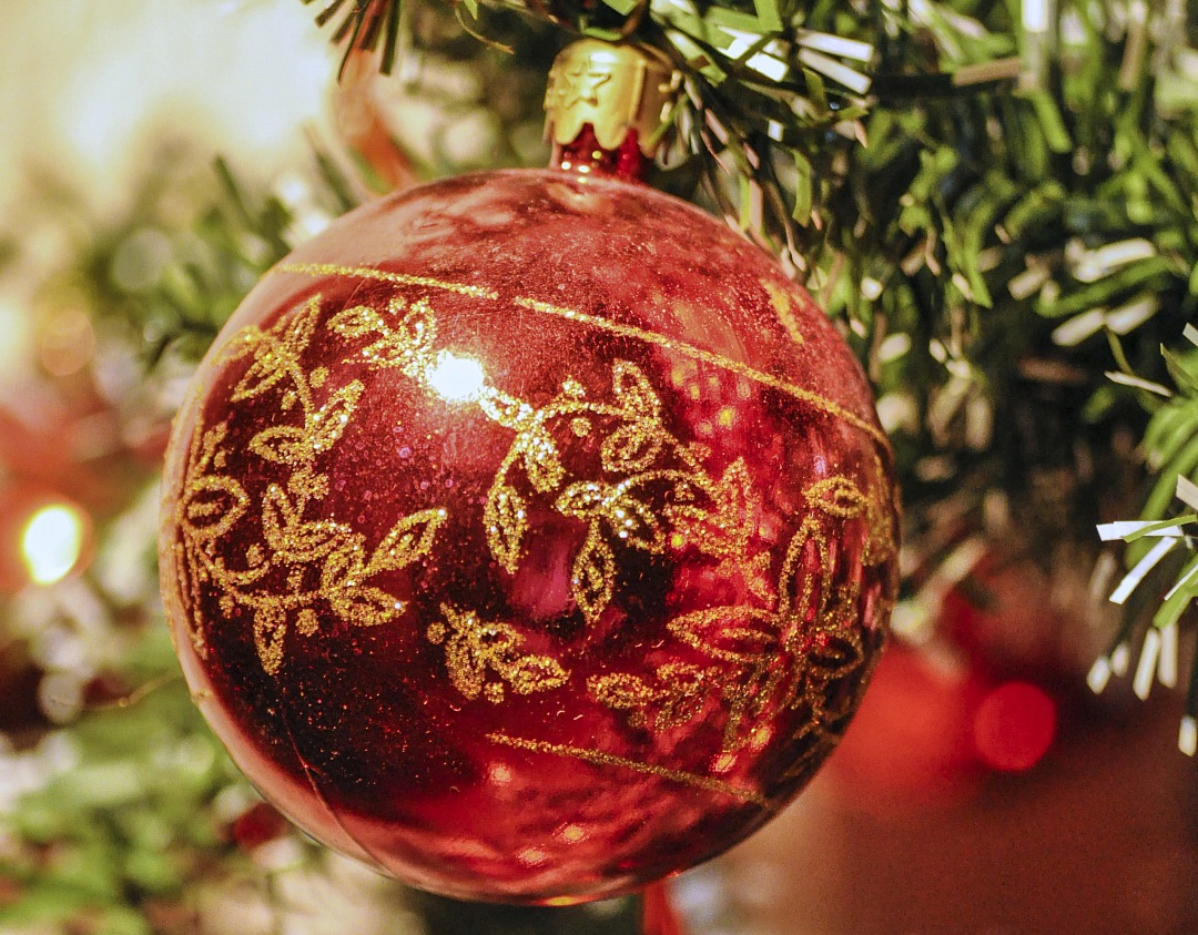 christmas ornament of balls on christmas tree