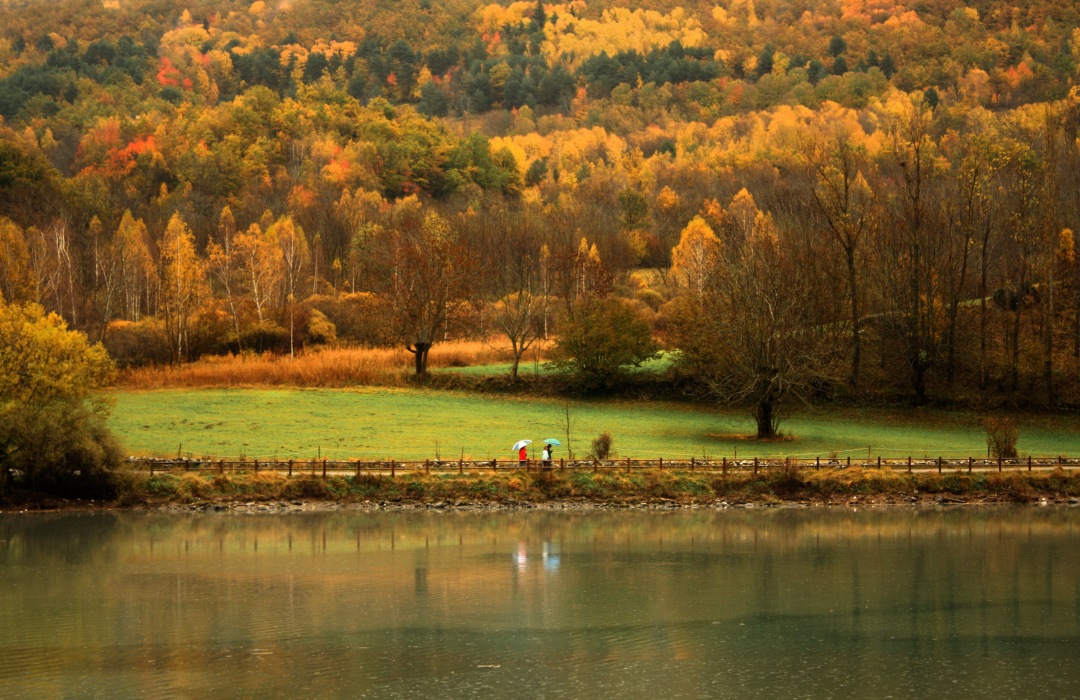 Experience the tranquil beauty of a serene lake shimmering under a gentle rain, set against the backdrop of a majestic mountain. This captivating scene captures the essence of nature's calm, making it perfect for projects focused on relaxation, meditation, and outdoor adventures. Ideal for use in travel blogs, promotional materials, or as a soothing wallpaper, this image is a perfect representation of peacefulness in nature.