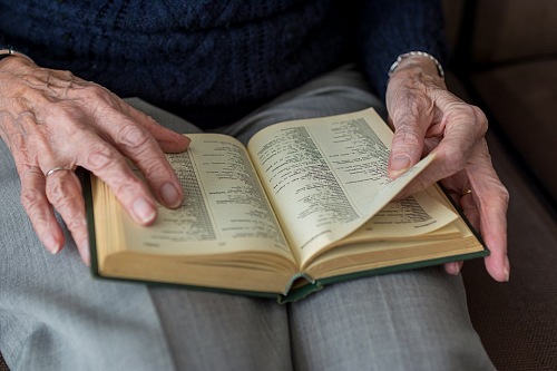 Elderly woman reading a book