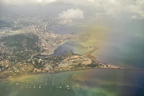 Airplane Aerial view of city colombia