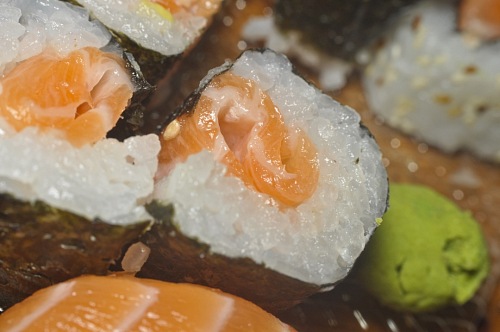 raw salmon Sushi Macro