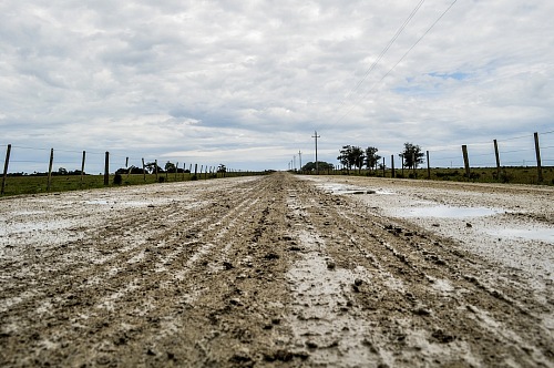 dirt road in the field after a rain