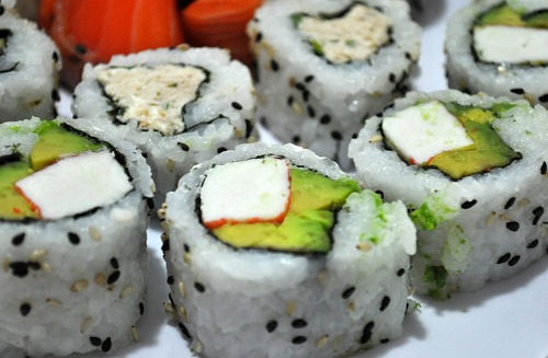 Sushi kanikama close-up 